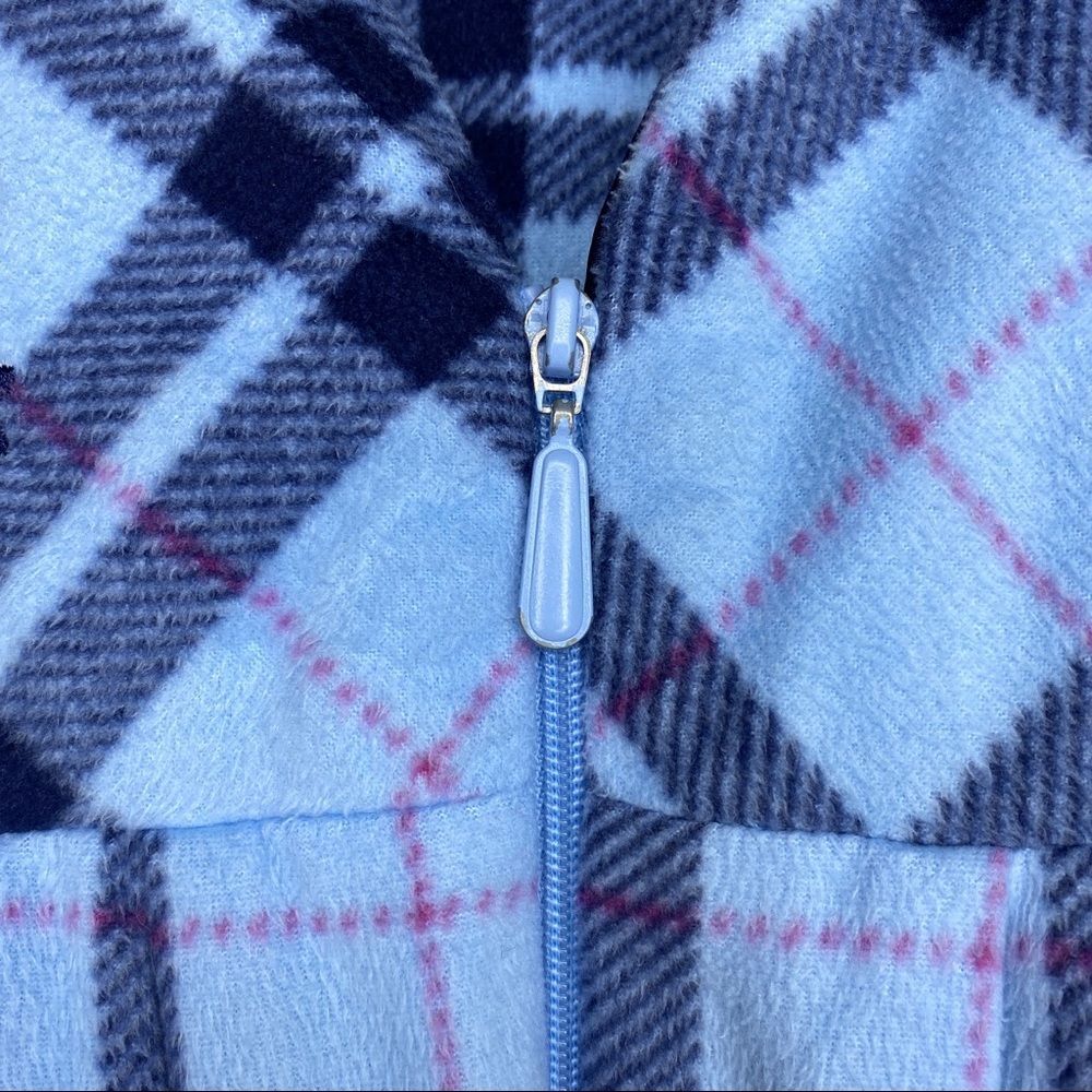 Blue Plaid Fleece Zip Up Embroidered Robe/Night Dress with Pockets Size Large - Picture 4 of 12